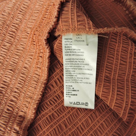 Free People Santiago Blouse long sleeve satin smocked bodice Cinnamon Pink - Picture 7 of 12